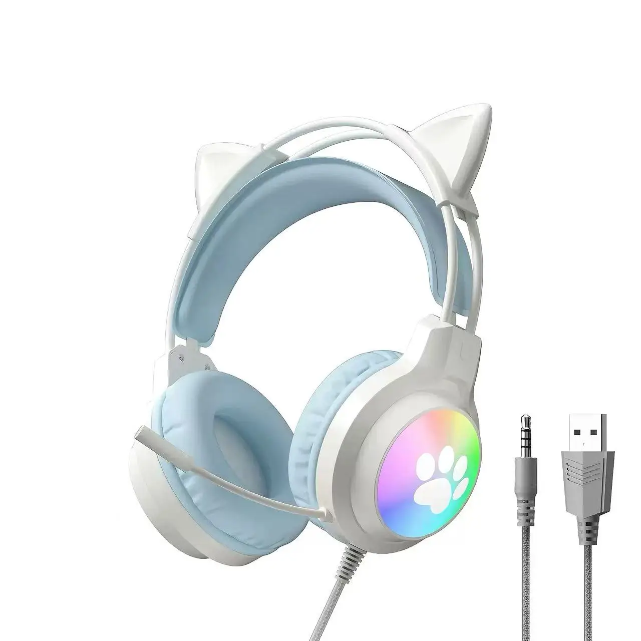 SOYTO Cat Ear Gaming Headset voor Livestream RGB Verlichting Bedrade Over-Ear Hoofdtelefoon Schattig Hoge Esthetiek Geluidsdempend Diepe Bas