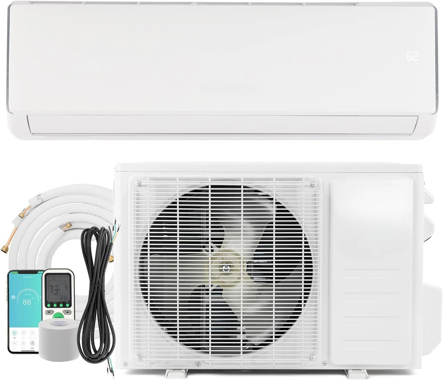 

11000 BTU Wifi Enabled Mini Split Air Conditioner & Heater, 17 SEER2 230V Inverter Ductless Wall AC Unit