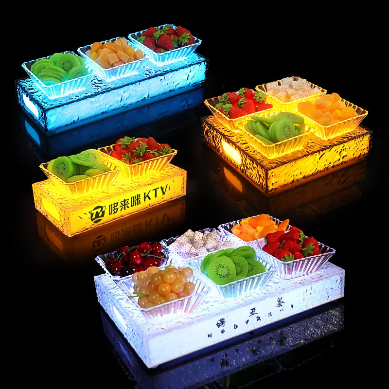 

Acrylic Ice Fruit Plate KTV Special Ice Glow Stand Four Six Grid Dried Fruit Plate Bar LED Light Snack Plate