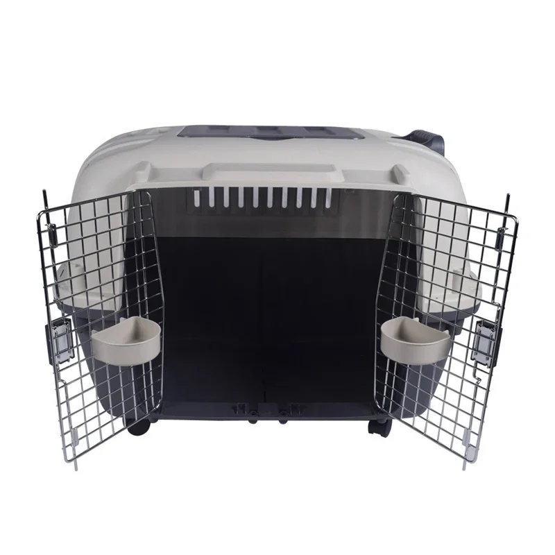 Manufacturer Wholesale Durable Travel Pet Air Transport Cage Large Dog Cage with Wheels Square Double Door Dog Crate for Sale