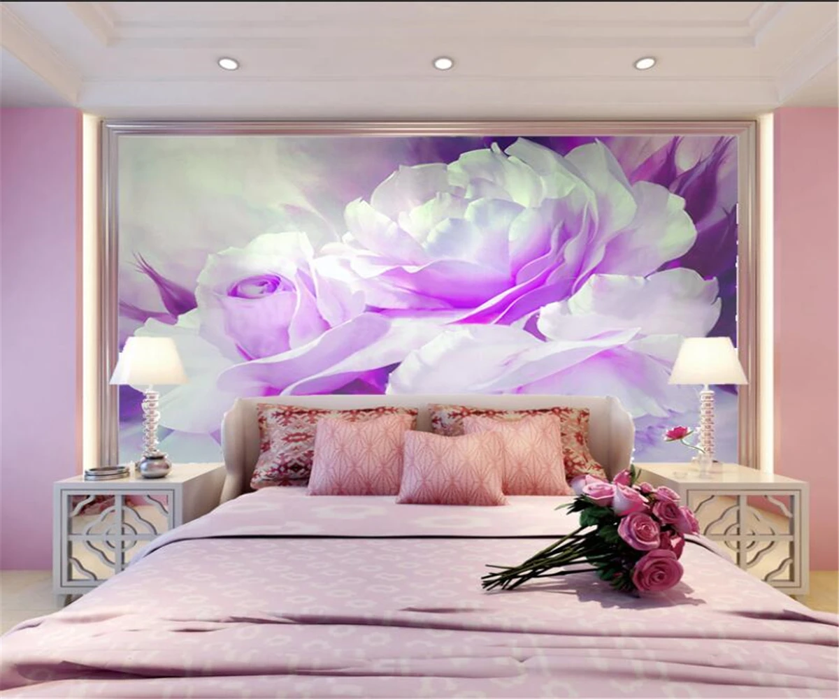 Custom any size 3D Wallpaper Silk Cloth Waterproof Canvas Murals Wall Painting Purple flowers Mural Wallpaper