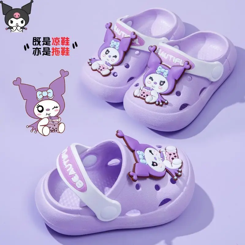 

Kawaii сандалии для девочек с героями мультфильмов Kuromi Sanrio, садовая обувь, новинка лета в стиле аниме, сумка на мягкой подошве, пляжная обувь, дышащая универсальная обувь