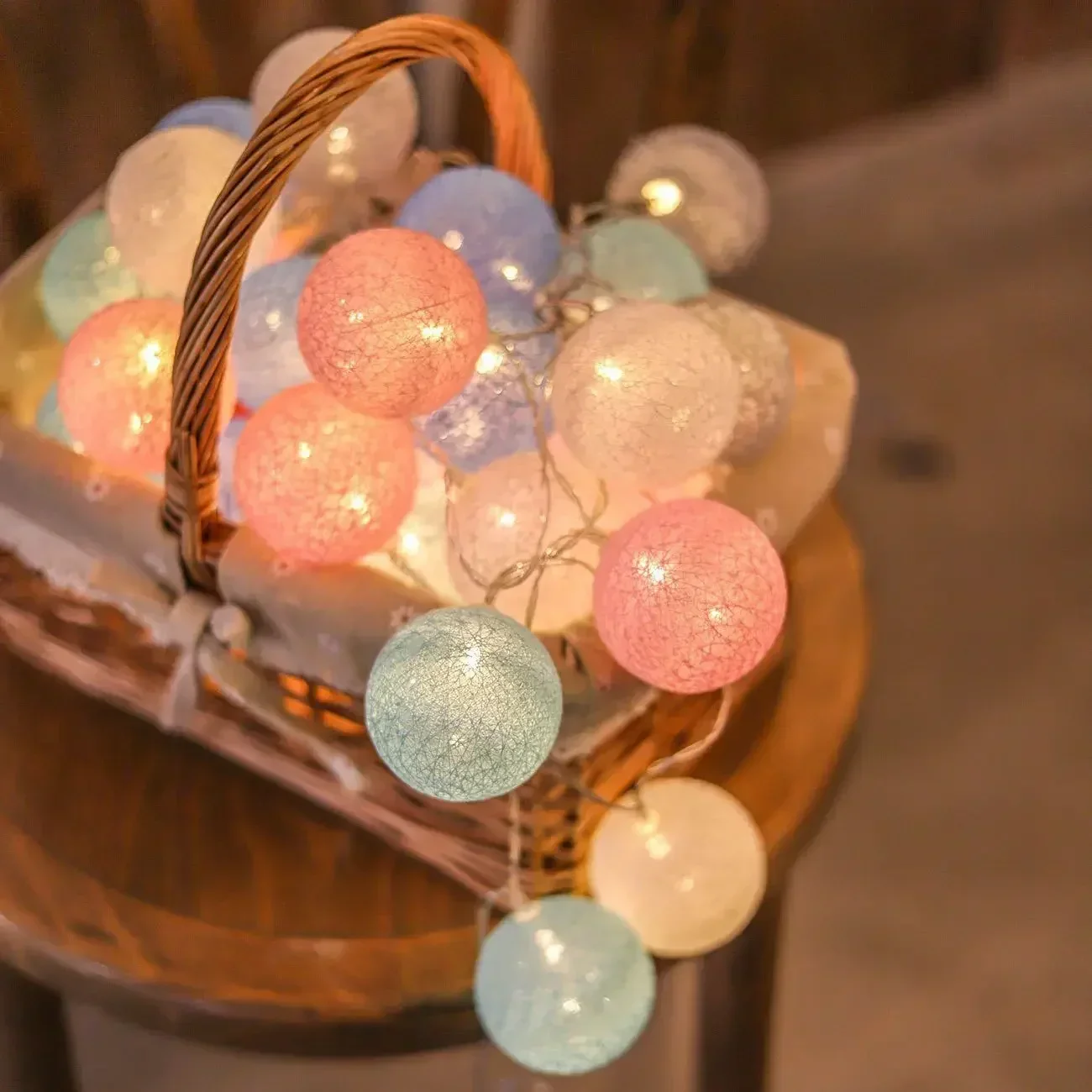 10/20LED Cotton Balls String Light Wedding Party Garland Fairy Street Lights Outdoor Garden Patio Christmas Decorations for Home