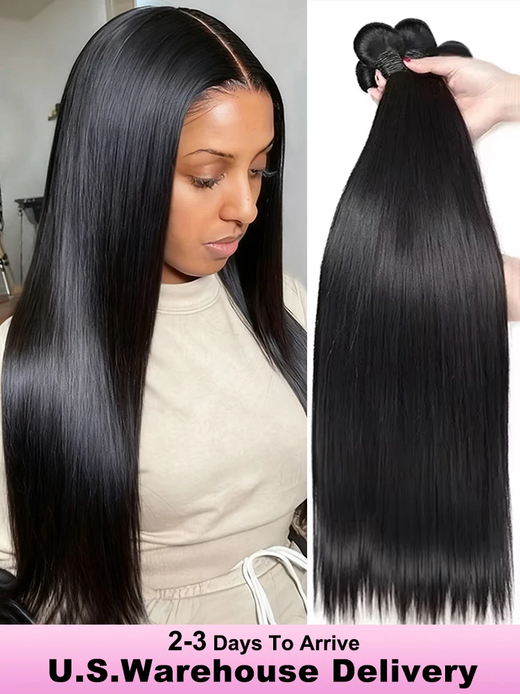 

40 46Inch Straight Bundles 100% Human Hair 16A Remy Brazilian Virgin Weave 1 3 4 Pcs Raw Hair Bundles Extensions For Black Women