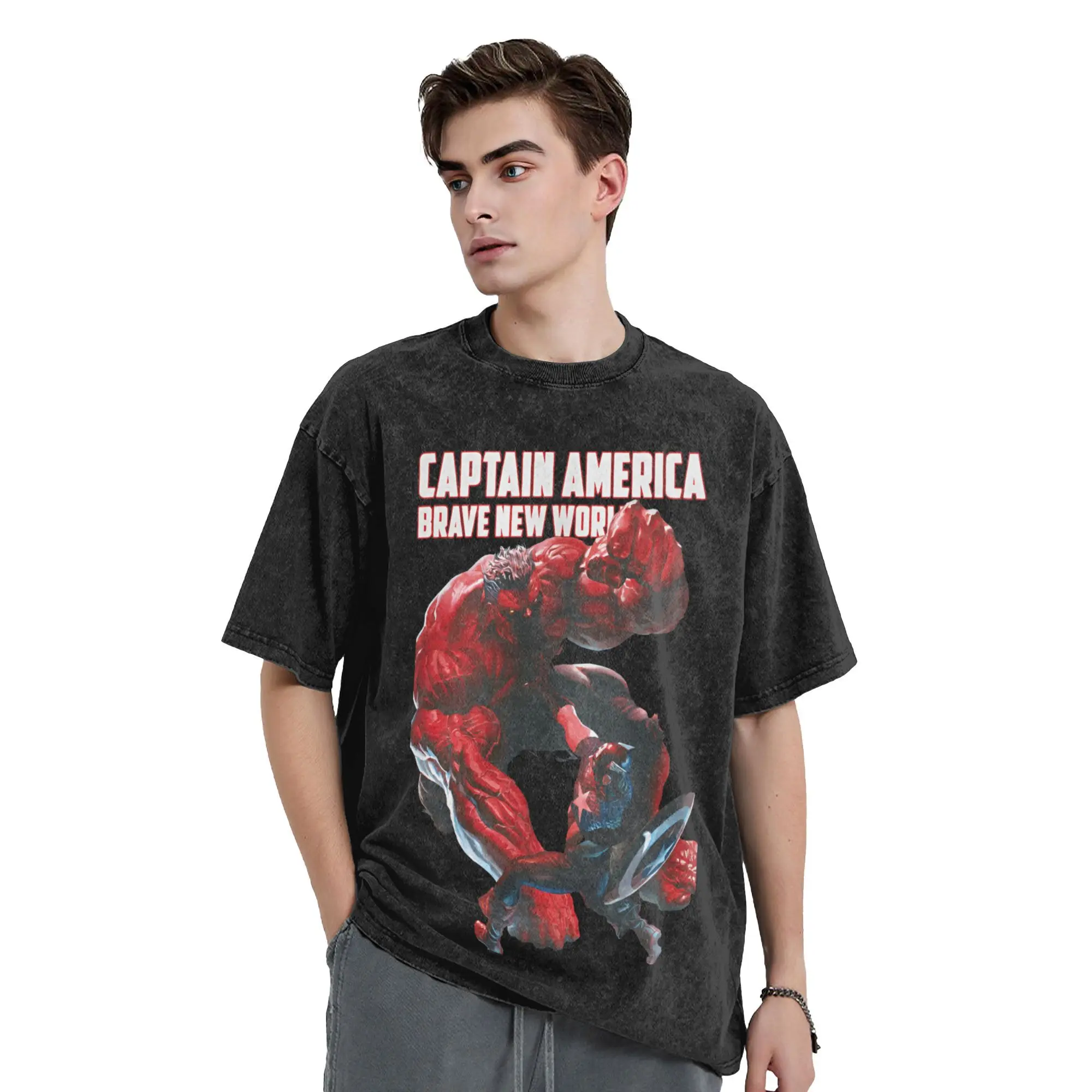 Graphic Printed Captain America: Brave New World Washed T Shirts Merch Harajuku T-Shirt  Men Women Tees