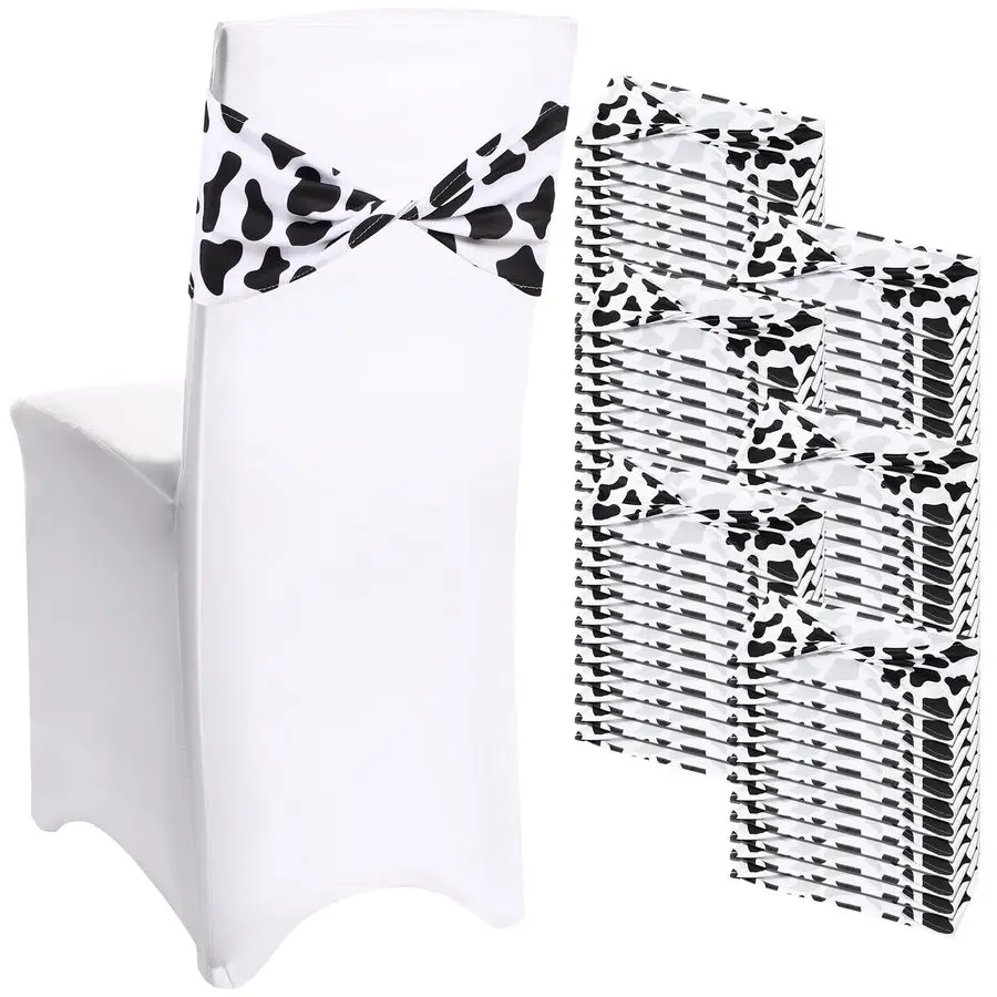 

72 Pcs Cow Stripe Chair Sashes Spandex Cow Chair Bands Animal Print Elastic Chairs Sashes Bow Polyester Bands Ties Without Buckl