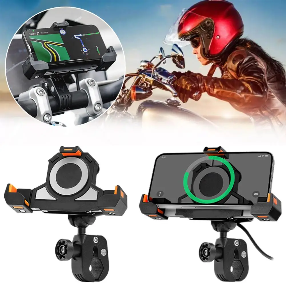 Motorcycle Shock-absorbing Mobile Phone Holder Aluminum Navigation Alloy Fixed Triangle Charging Bracket Holder Wireless A9P5