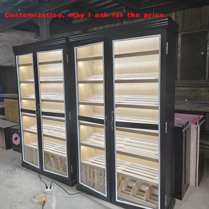 

Изготовленный на заказ. Премиум, большая емкость, регулируемый 2, стеклянный дисплей для сигар, хьюмидор, деревянные шкафы для сигар с подносом, выдвижной витриной