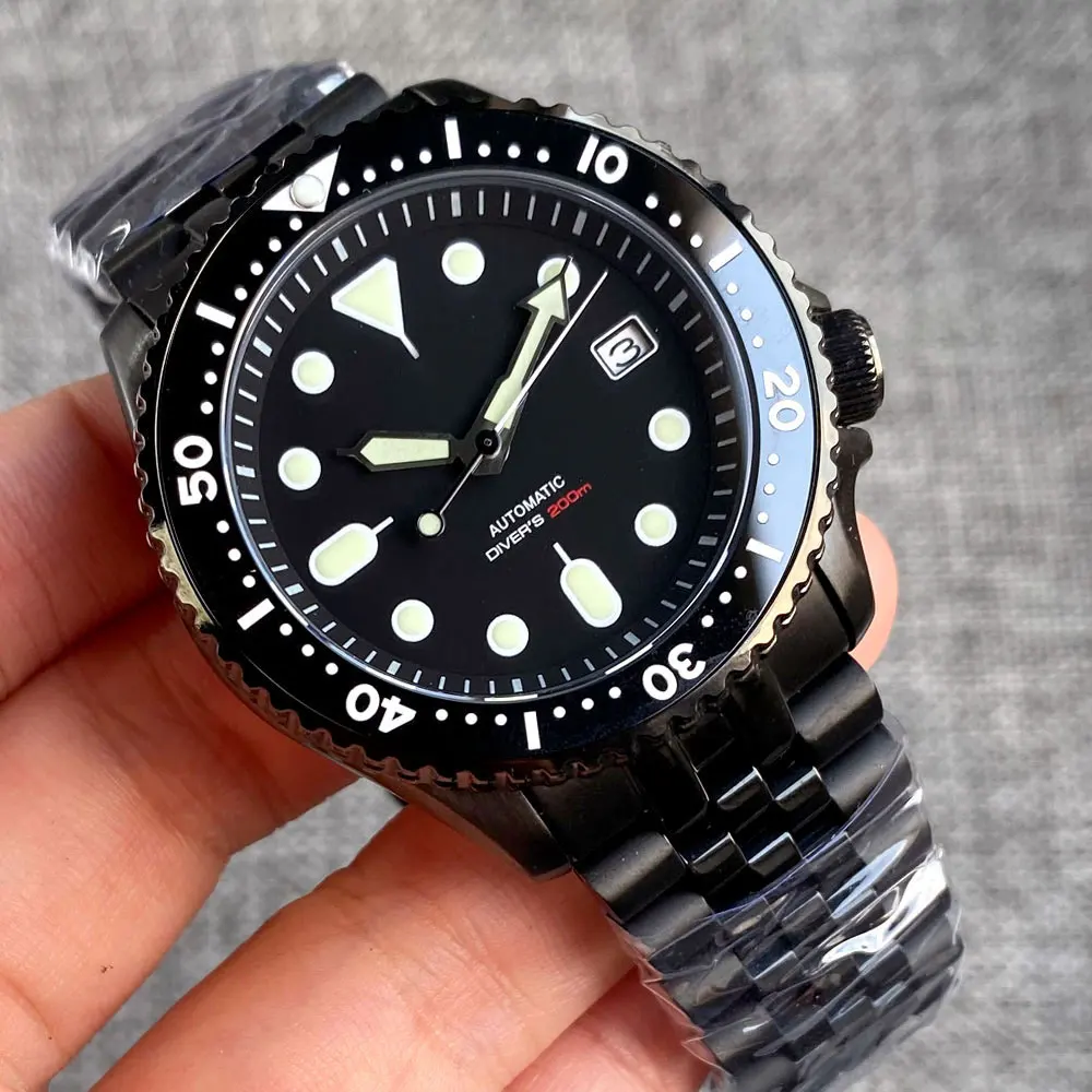 

Tandorio 20ATM Diving 41mm NH35A Luminous Automatic Black PVD Mens Watch Sapphire Glass Date Rubber Strap Rotating Bezel