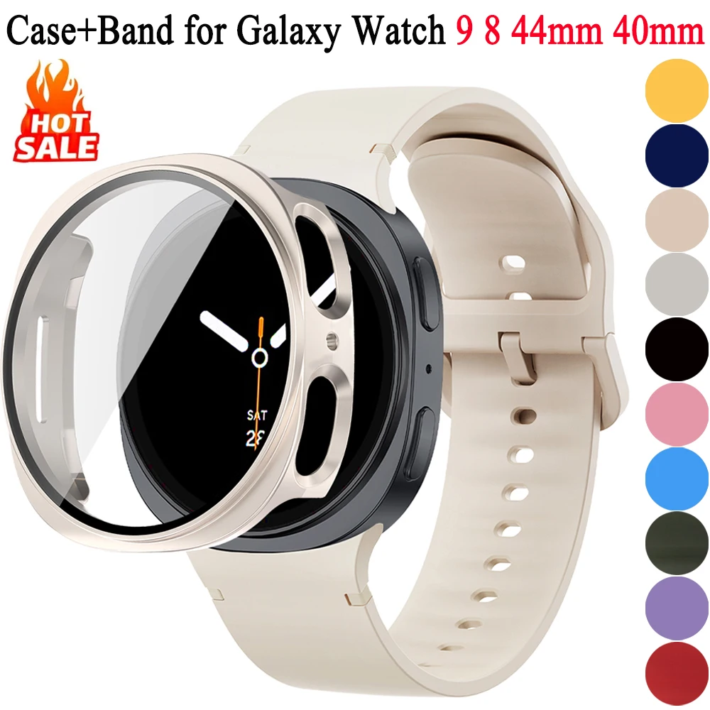 Hülle+Glas+Armband für Samsung Galaxy Watch 9 8 44mm 40mm Sport-Ersatzarmband für Galaxy Watch 8 9 Correa Armband