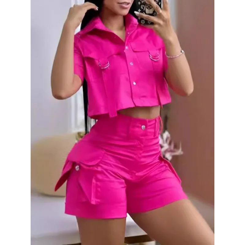 2024European and American Women's Clothing New Independent StationwishSolid Color Bellows Pocket Pocket Design Suit