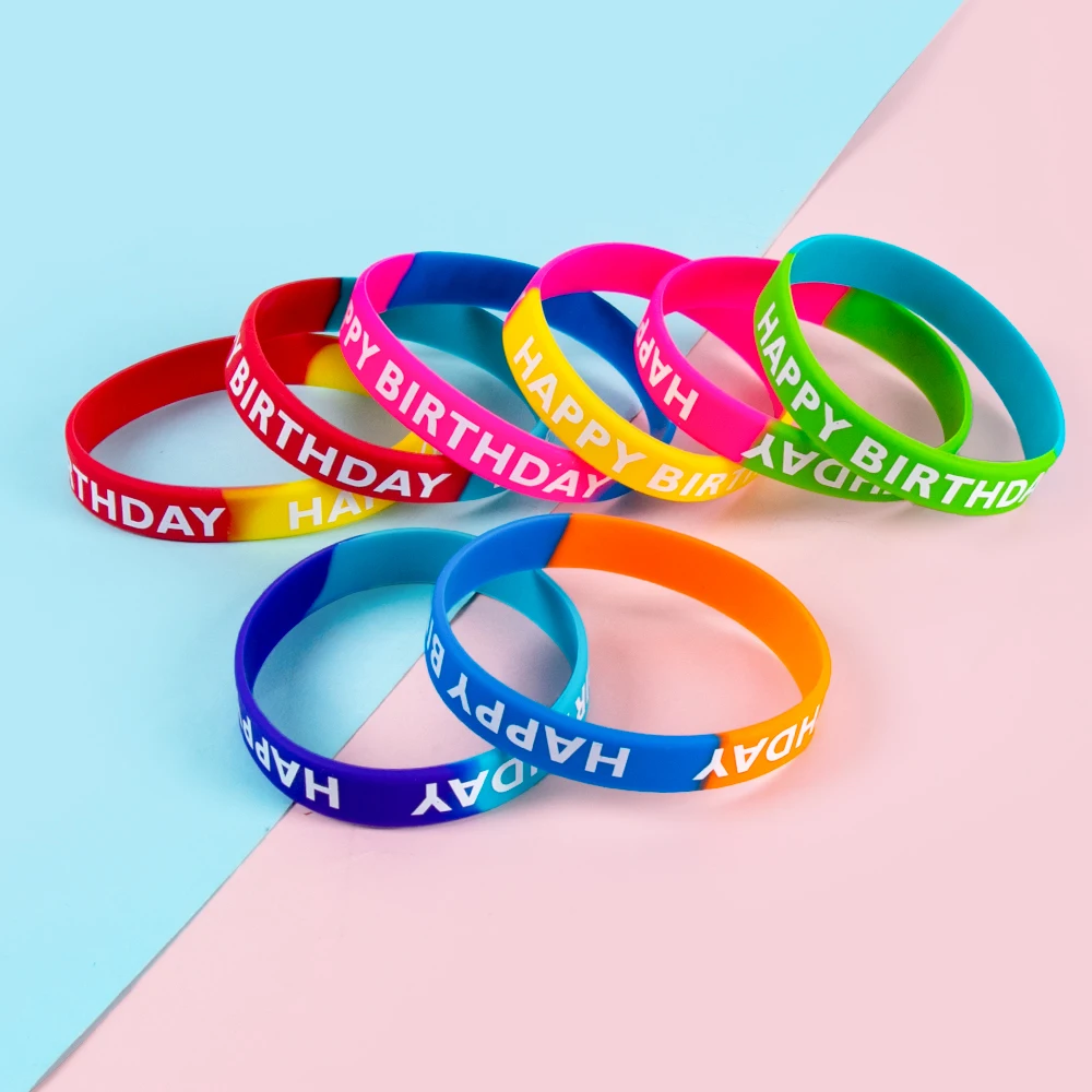 8/16pc Happy Birthday Rubber Bracelet Kids Birthday Party Decoration Colorful Bracelet Guest Gift Fun Birthday Gift Pinata Fille