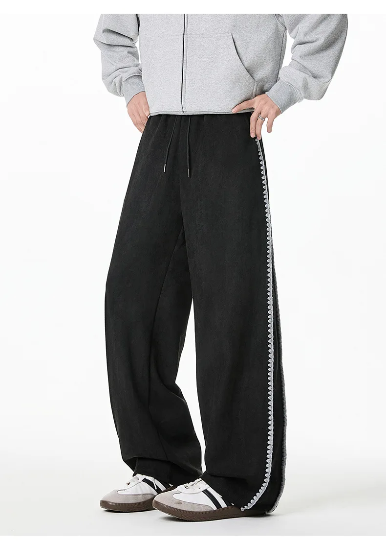 Suede Straight Casual Pants Men's Four Seasons Pants Shell Embroidery Design Vintage Loose Pants Sport