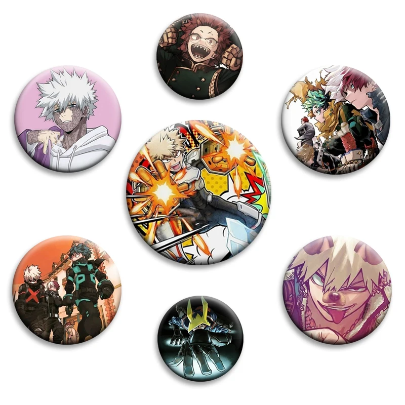 Pin esmaltado de Anime My Hero Academia, broche redondo, figura de dibujos animados Ochako Uraraka Dabi, insignia para bolso, ropa, decoración, Fans, coleccionar regalos