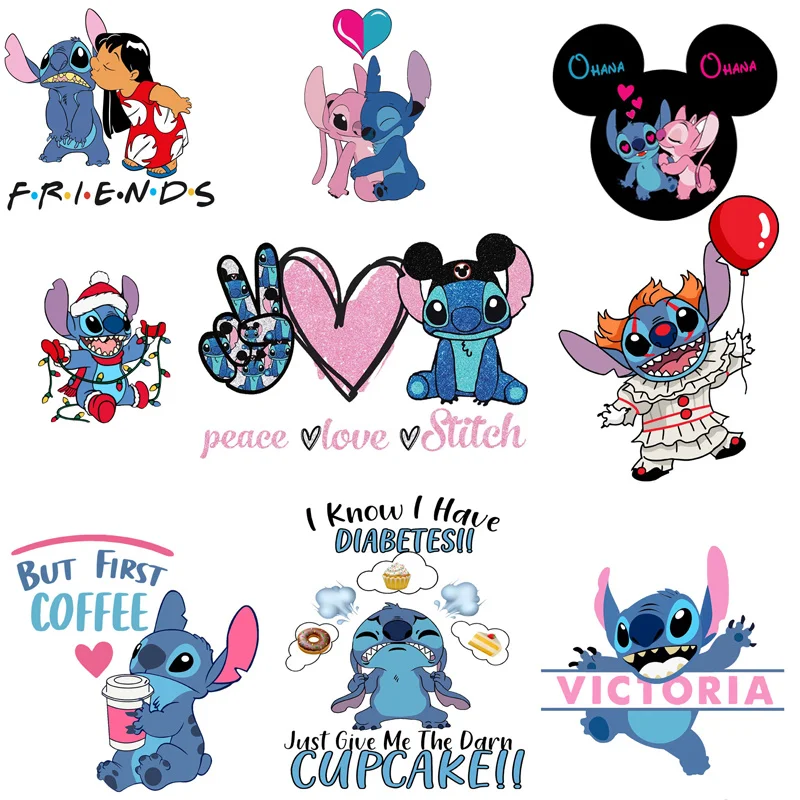 Lilo & Stitch Cartoon Disney Stickers Iron-on Transfers for Clothing DIY Accessory Heat Transfer Thermal  Printing on Jackets