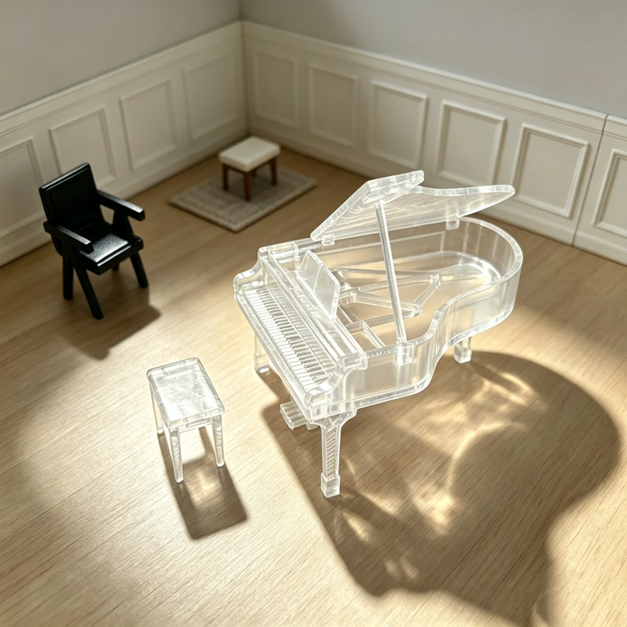 Miniature Transparent Crystal Piano Dollhouse, Simulated Playhouse Toy, Bedroom Model Scene Display