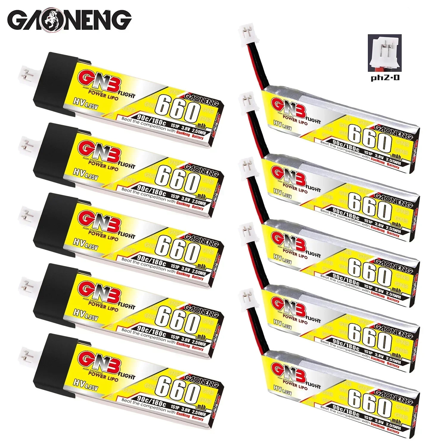 5 X GNB 3.8V 660mAh 1S 90C 4.35V HV Lipo Battery With PH2.0 Connector For FPV Whoop Drone LDARC TINY7 RC Quadcopter