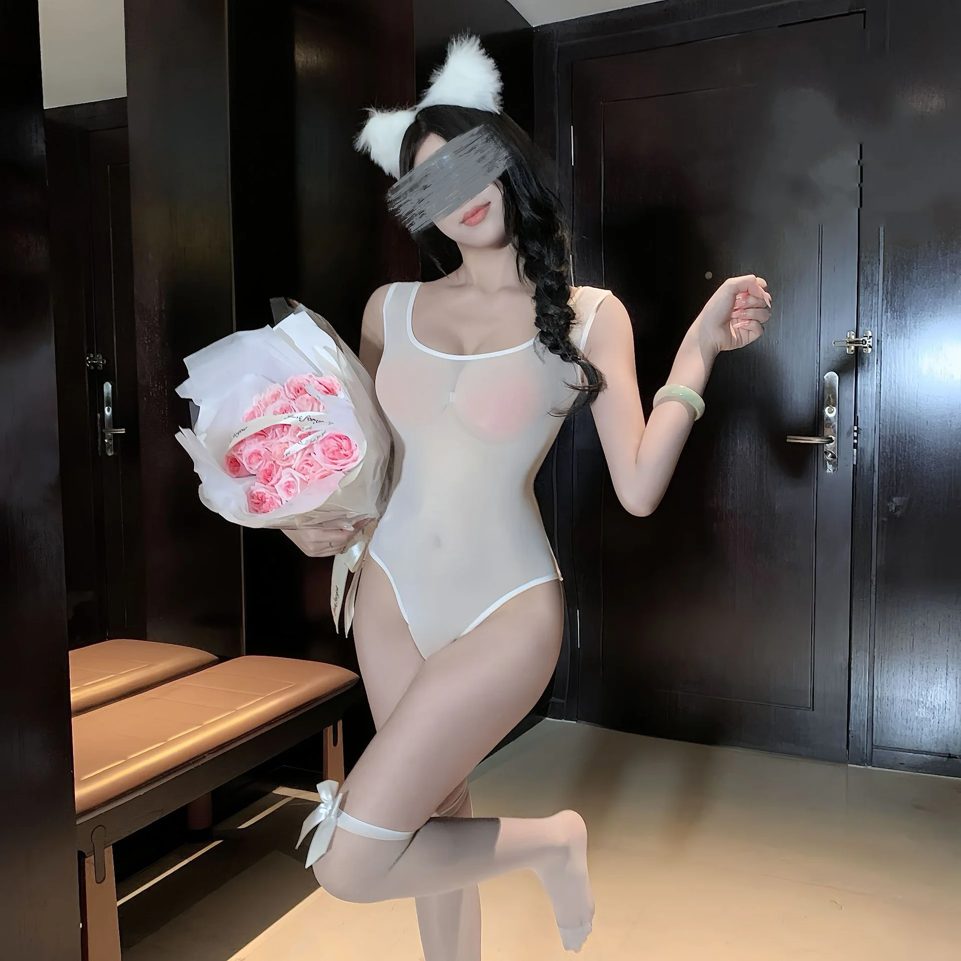 Sexy Seductive Women Sexy Lingerie Solid Color Bodysuit Crotchless Sheer Transparent Backless Bikini Stretch Swimsuit Pajamas image 6
