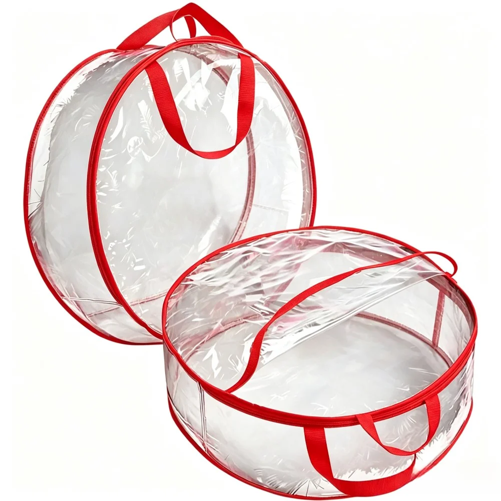 Transparent Wreath Storage Bag Made of PVC Material with Reliable Zipper Seal and Convenient Carry Handle for Decor for