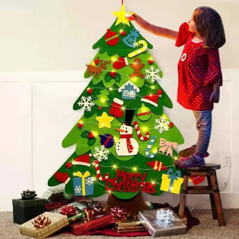 Albero di Natale in feltro fai-da-te 98x70 cm con corde luminose a LED Regali di Natale e Capodanno per abilità pratica di immaginazione dei bambini