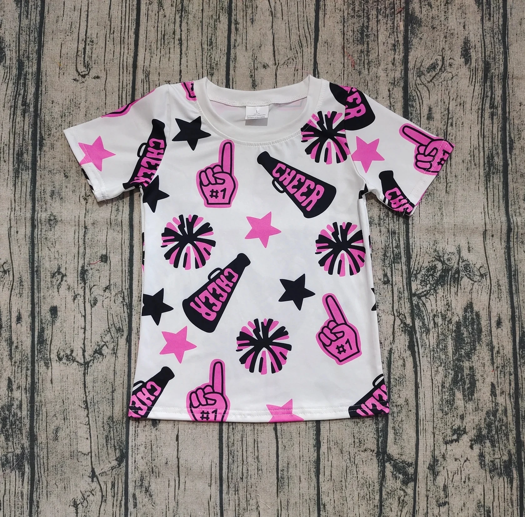

6.26 Wholesale new fashion hot sale western boutique kid children Baby Girls Short Sleeves Pink Firework Stars Tee Shirts Tops