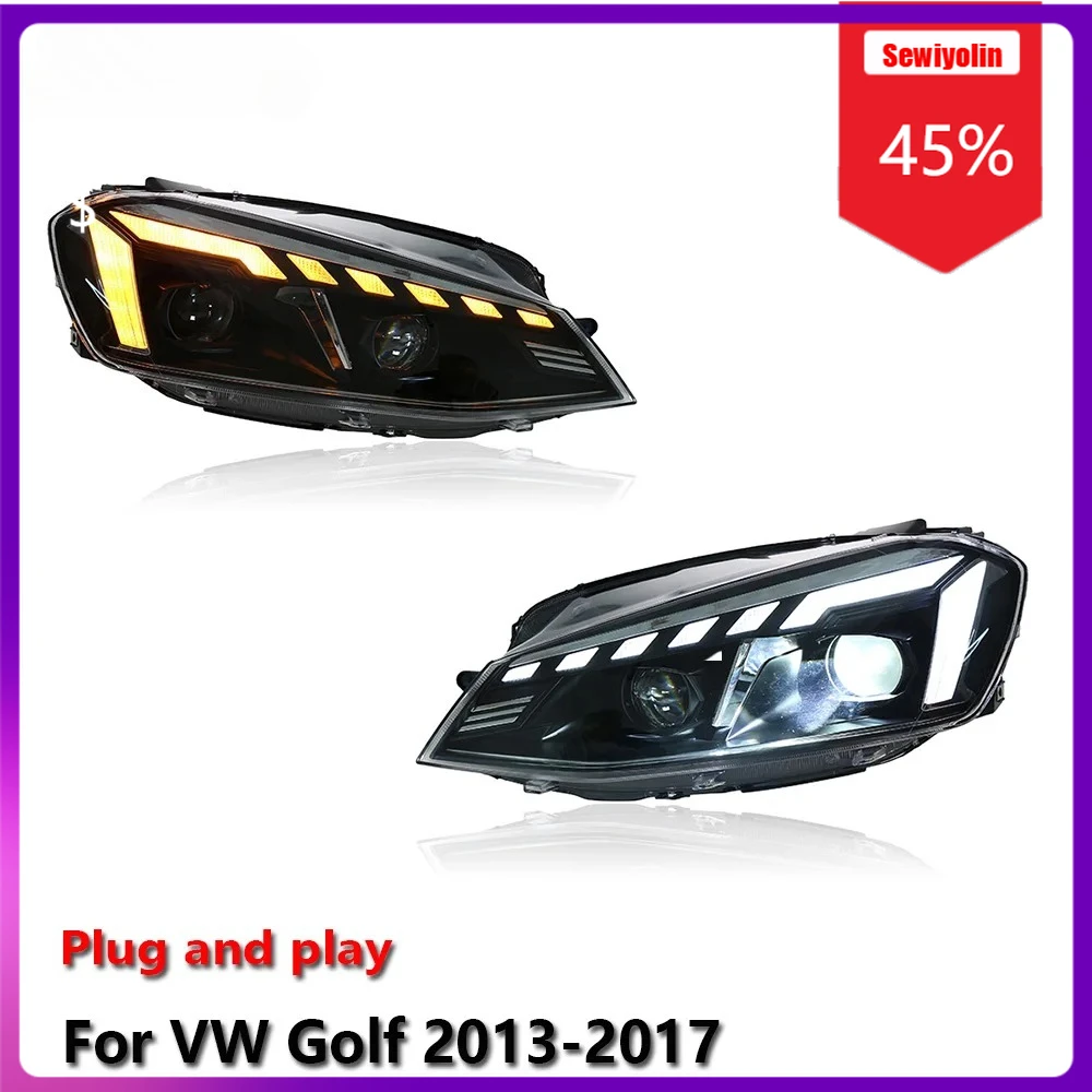 

Sewiyolin автомобильные светодиодные лампы фары в сборе для Volkswagen Golf 2013-2017 противотуманные DRL тормозные указатели поворота Plug and Play