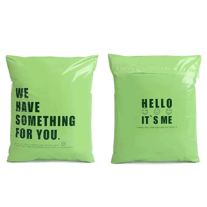 50Pcs/Lot Opaque PE Plastic Express Envelope Storage Bags Green Bag Red Logo Color Mailing Bags Self Adhesive Seal Courier Bag