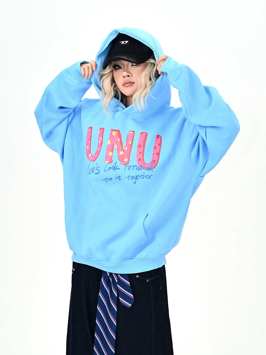 

Свободная толстовка с капюшоном Blue Star, женская повседневная американская студенческая верхняя одежда, удобная длинная уличная одежда Sve Street Faion