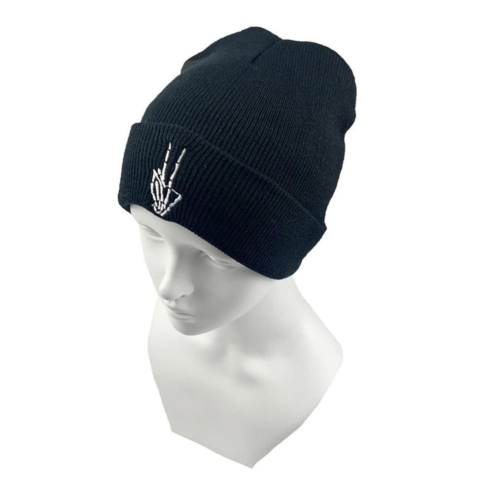 1szt Jesień Zima Czaszka Haft na palec Czapka z dzianiny Unisex Wysokiej jakości moda Hip Hop Czapka z daszkiem Outdoor Warmer Bonnet Access