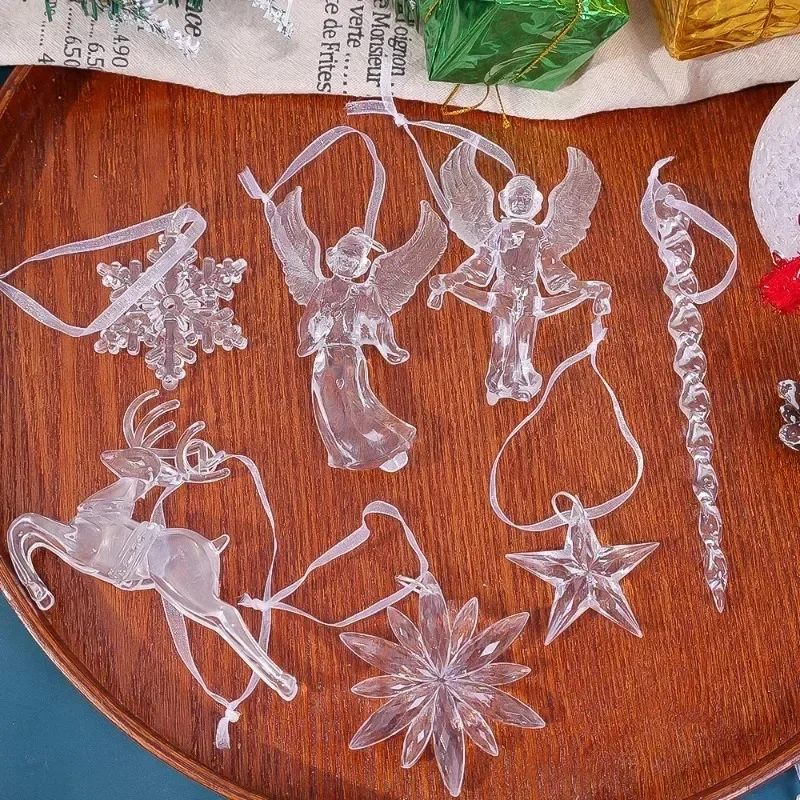 Crystal Clear Snowflake Hanging Ornaments Christmas Tree Pendants Icicle Decorations for DIY Xmas Wedding Party Ornament