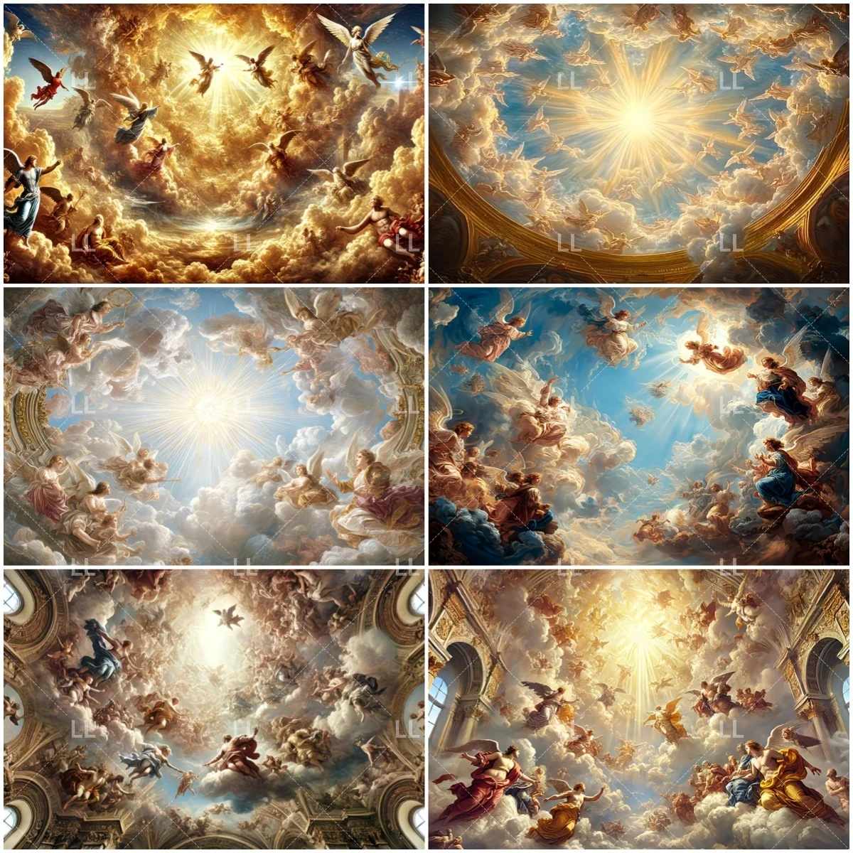 

Baroque Heaven Angels Party Supplies Backdrop Classical Holy Pigeon Sky Photography Background Baptism Church Events Decoration