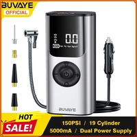 BUVAYE 150PSI Smart Air Pump 5000mAh for Motorcycles Mini Tire Inflator Dual Power Supply Digital&Preset Pressure Inflation