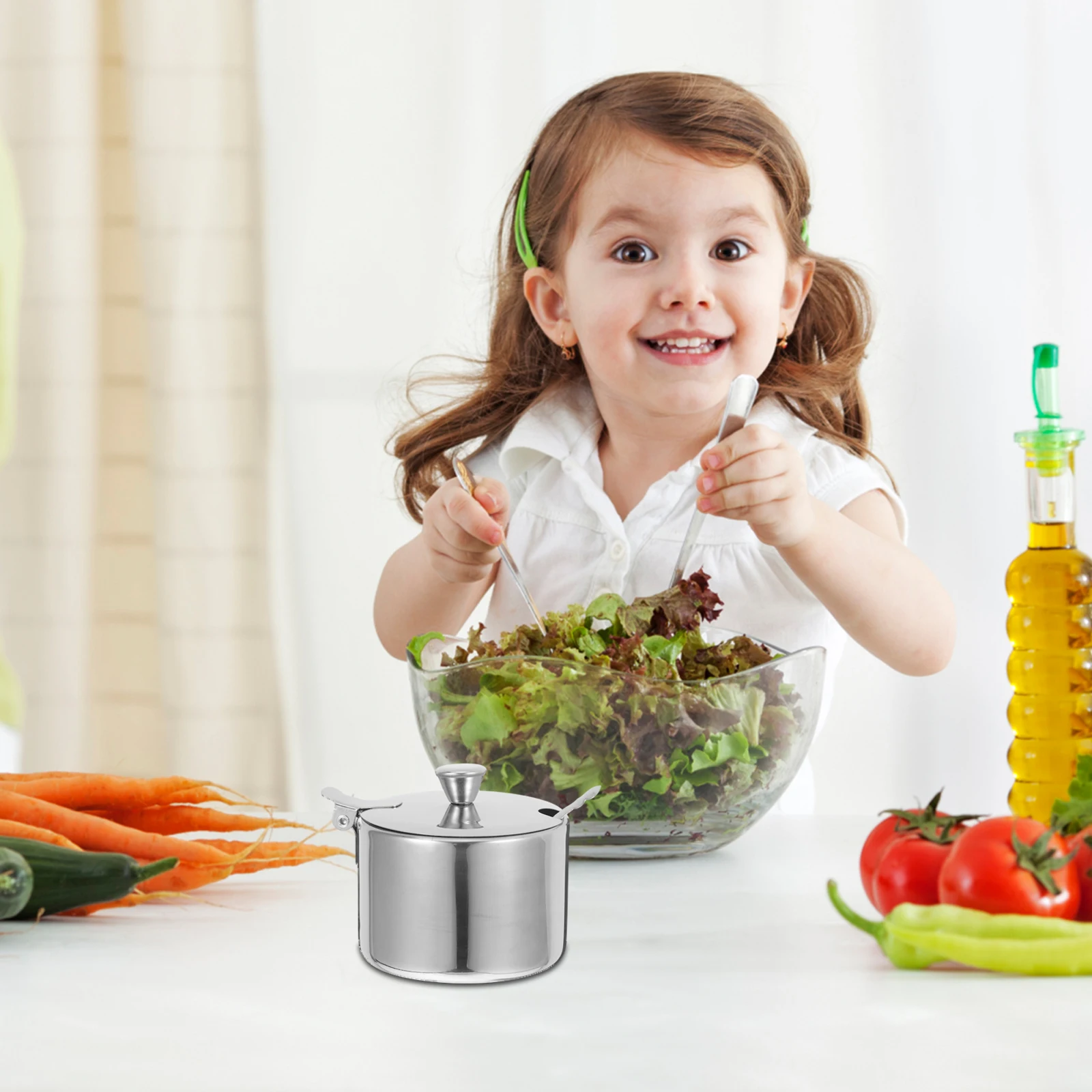 

1 set 1 Set Stainless Steel Seasoning Jar 300Ml Spice Container Spoon Condiment Storage Pot Kitchen Sugar Salt Organizer Jar