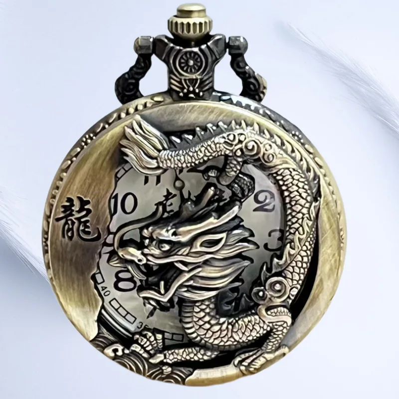 Оптовая продажа Amazon Zodiac Большие ретро флип-полые кварцевые карманные часы унисекс Индивидуальный тренд