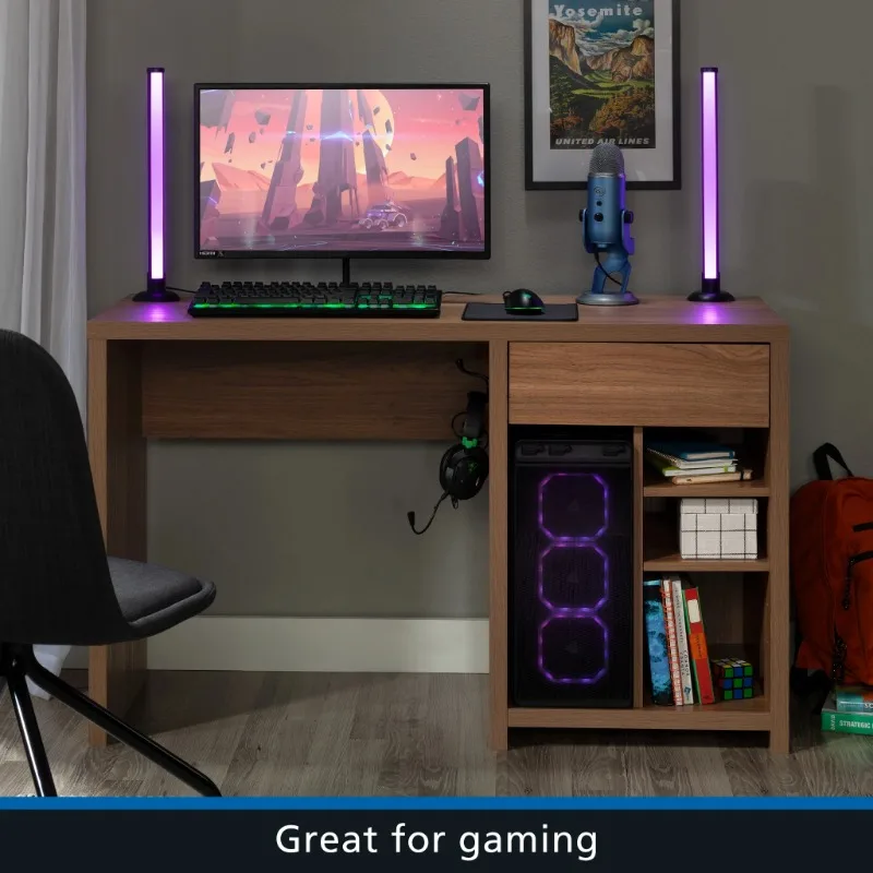 

Westley Adjustable Shelf Desk with Gaming Headphone Hook and Cable Management,
