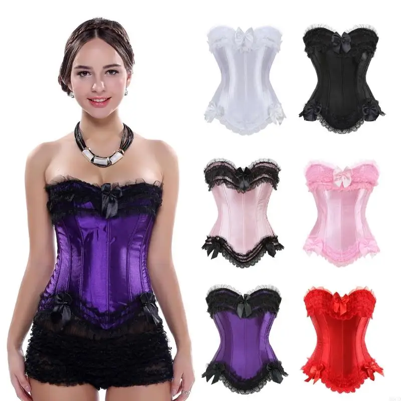 

M6CD викторианский корсет с рюшами и бантиками, топ без бретелек, бюстье с костями, на шнуровке, формирователь талии для женщин