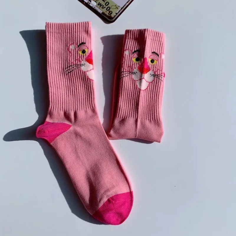 Panthère rose femmes coton chaussettes mignon respirant Harajuku chaussettes japonais coréen dessin animé broderie fille bas décontractés cadeaux