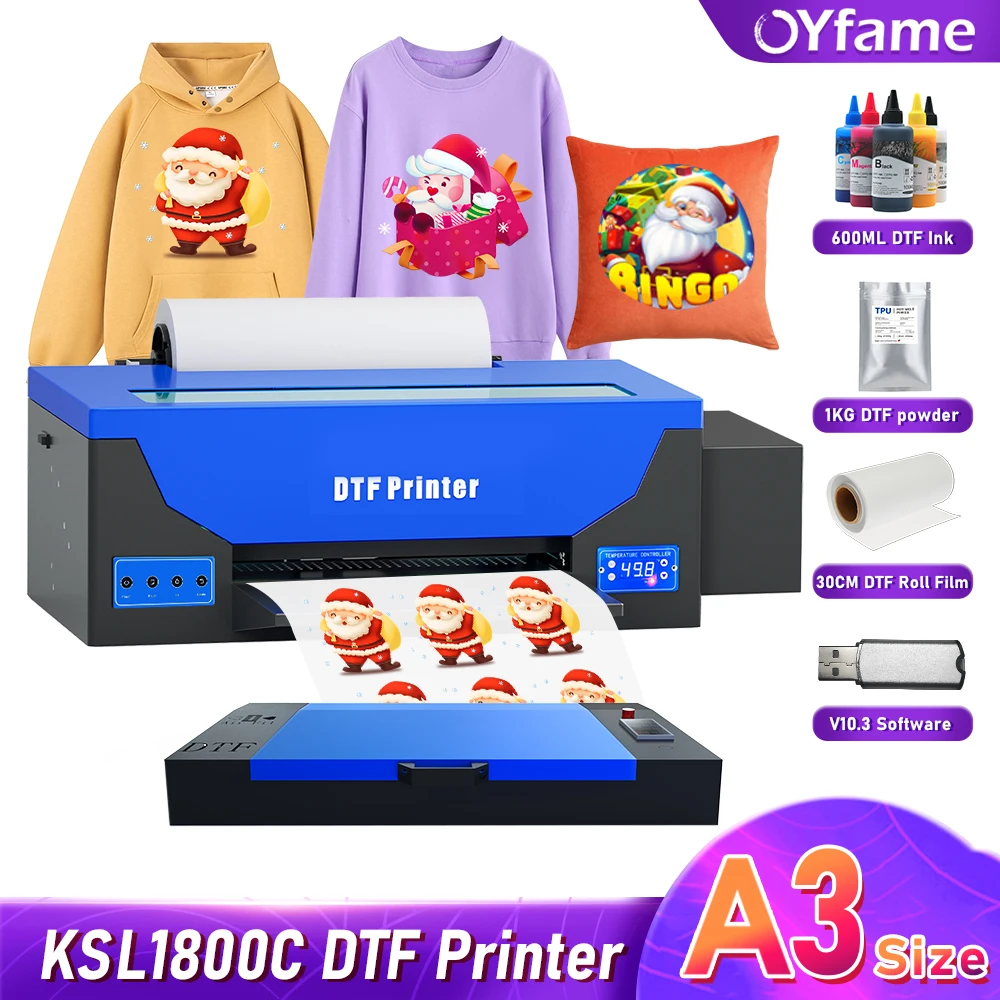 

OYfame DTF Printer with Roll Feeder A3 R1390 L1800 Transfer Printer Machine Built-in White Ink Circulation System for DIY Print