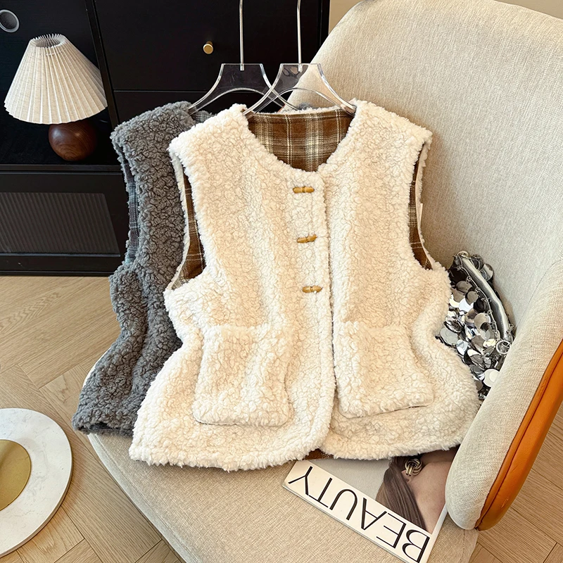 

Теплый жилет из меха ягненка, модная осенне-зимняя верхняя одежда, дизайн с подушечками из полиэфирного волокна, круглый жилет Ne