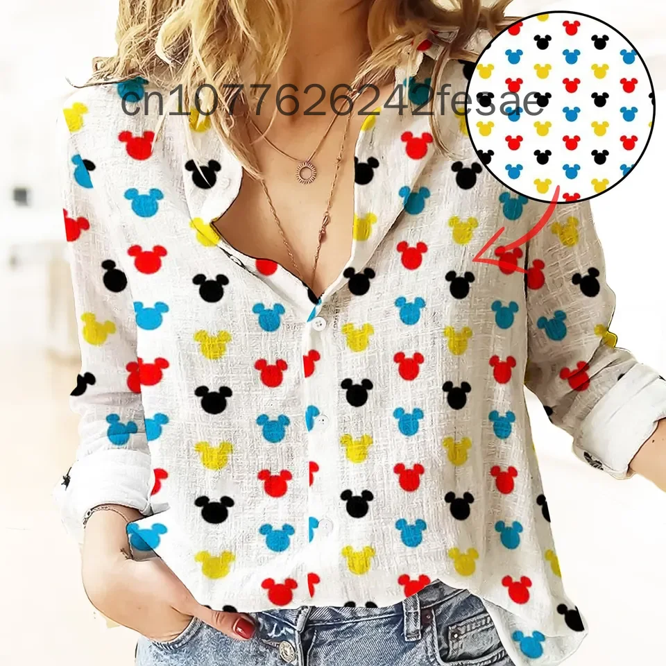 Mickey Cute Shirt Disney Women Casual Spring And Autumn Long Sleeve Casual Shirt Autumn Elegant Print Shirt