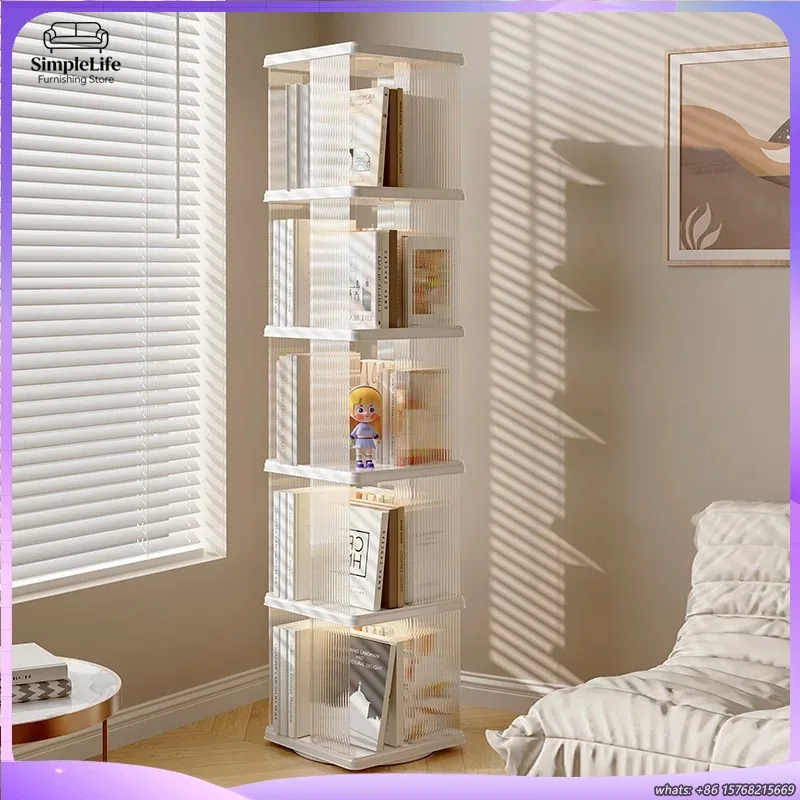 

360 Degree Rotating Transparent Bookshelf for Kids Picture Books Simple Floor Standing Storage Rack Modern Minimalist