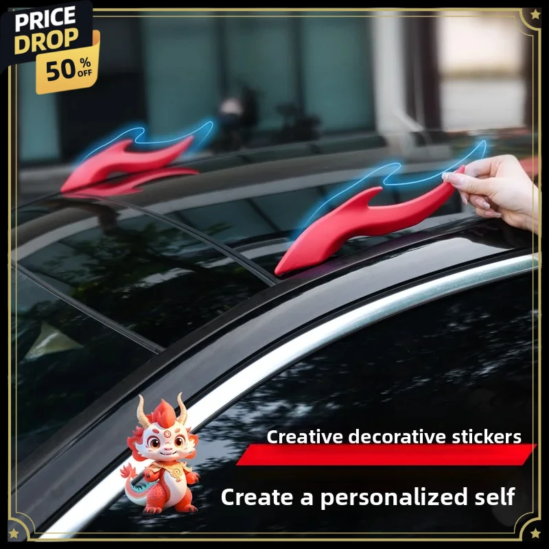

Car Roof Decoration Horns Sticker Auto 3D Dragon Horns Decoration Elasticity Silicone Horns car accessories for BMW KIA Audi