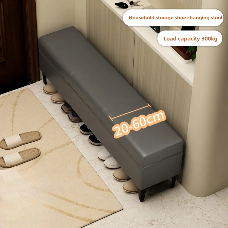 Solid Wood Entryway Bench, Waterproof & Stain-Resistant Storage Ottoman, Modern Slim Stool, Multifunctional Bedroom Seat