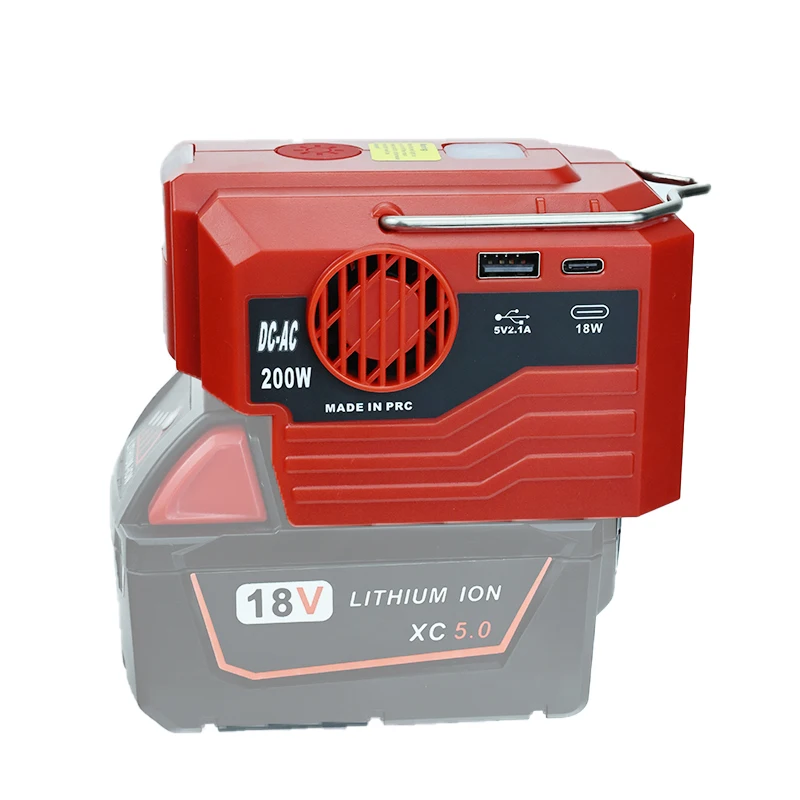 Inversor Portátil para Milwaukee 110v com Gancho de Levantamento Luz Led Fonte de Alimentação Adaptador Usb