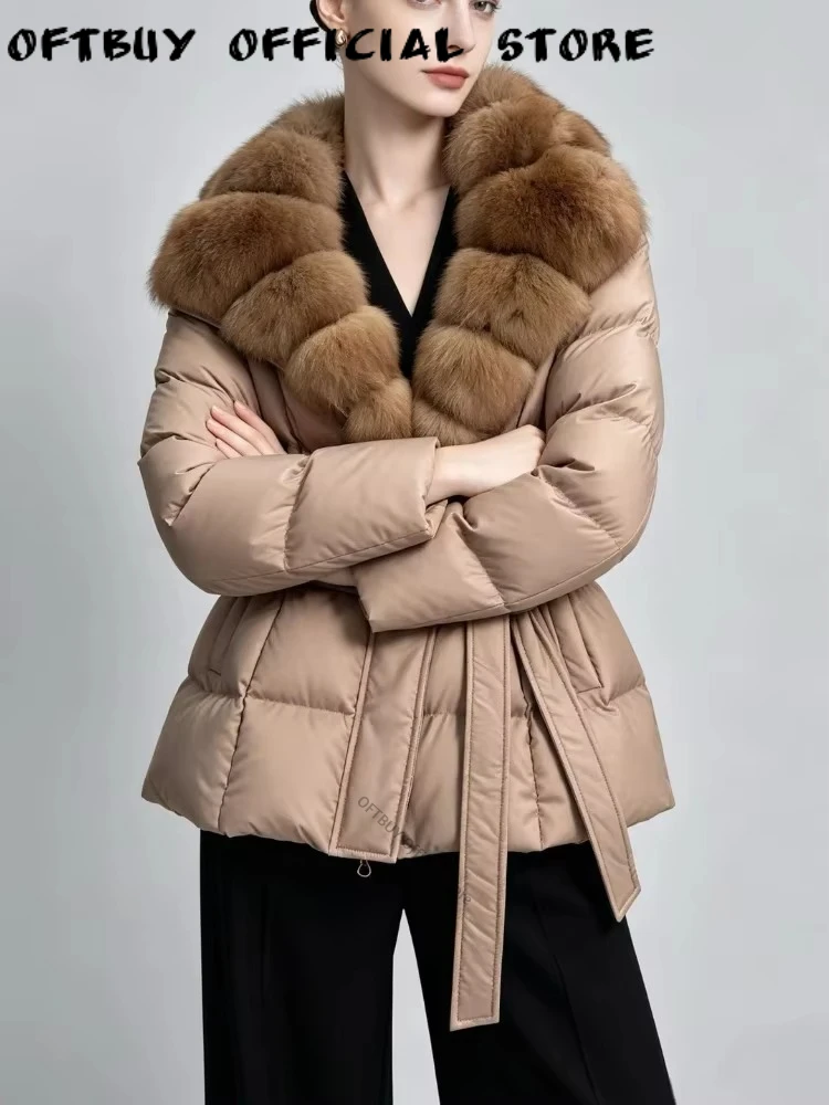 Women's Fur Collar Coat Belted Short Fur Jacket Warm Protection Elegant Fashion Thermal Sophisticated Winter Coat for Travel