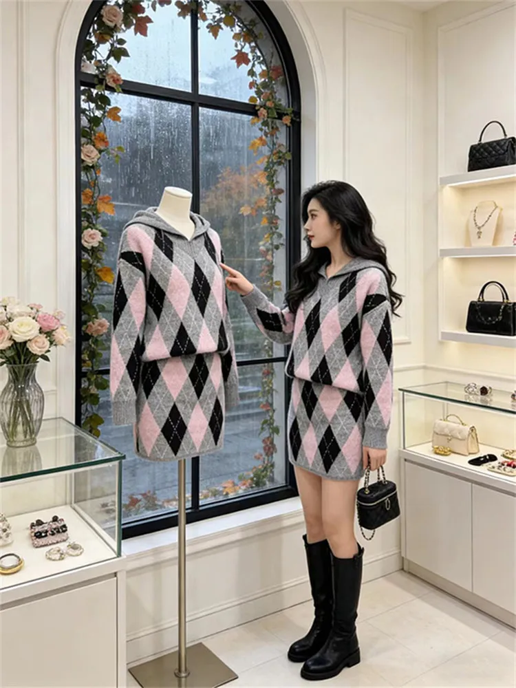 

Loose id Pattern Women's Faion Set Spring New Sle High Waist Skirt Long Sve Top And f Length Skirt Two Piece...