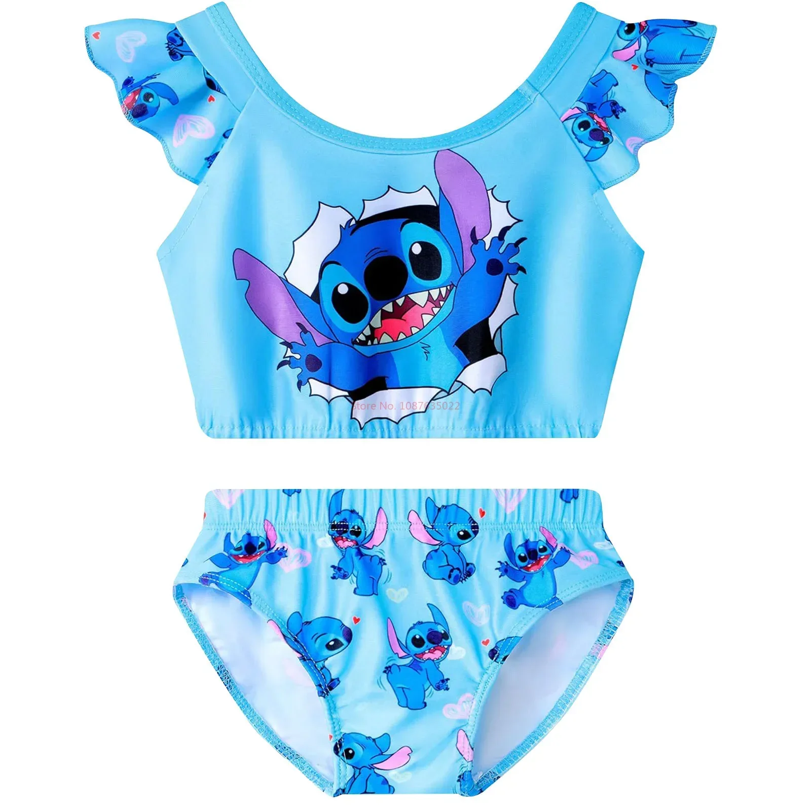 Disney Stitch Girl Swimsuit Swimming Lilo & Stitch Kawaii Ruffle Edge Swimwear Anime Surrounding Popular Clothing Gift