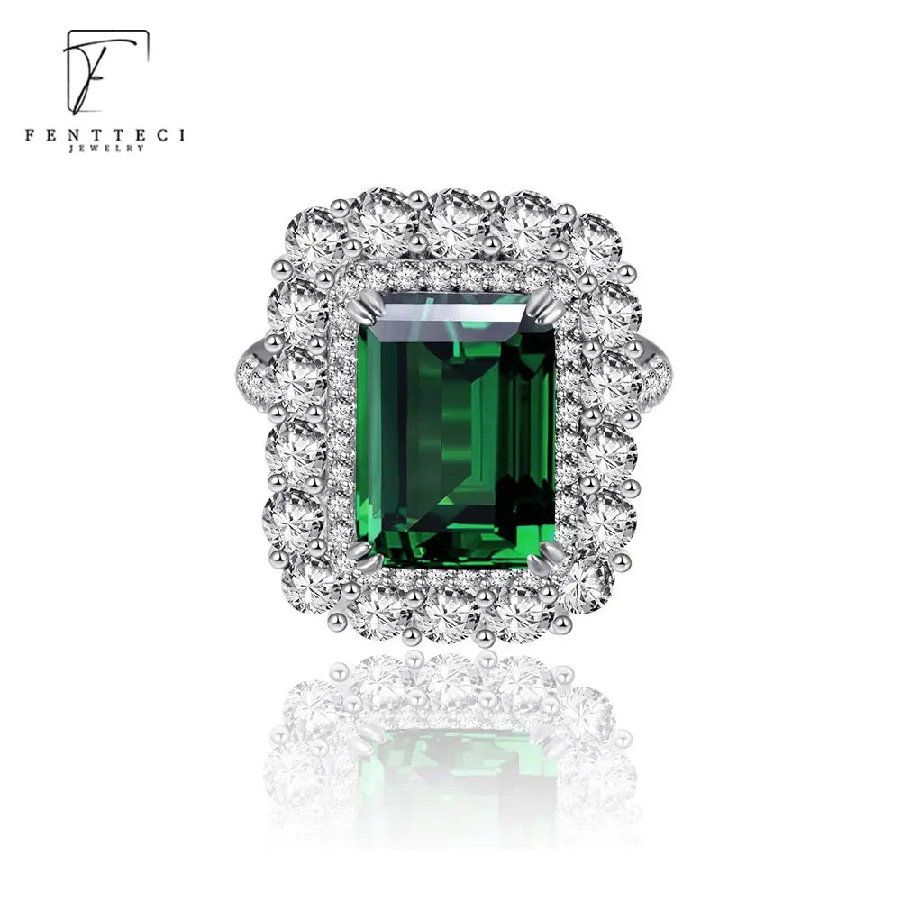 

FENTTECI 925 Sterling Silver Green Domestic Retro Emerald Gemstone Bow Ring Luxury Simulation Diamond Index Finger Diamond Ring