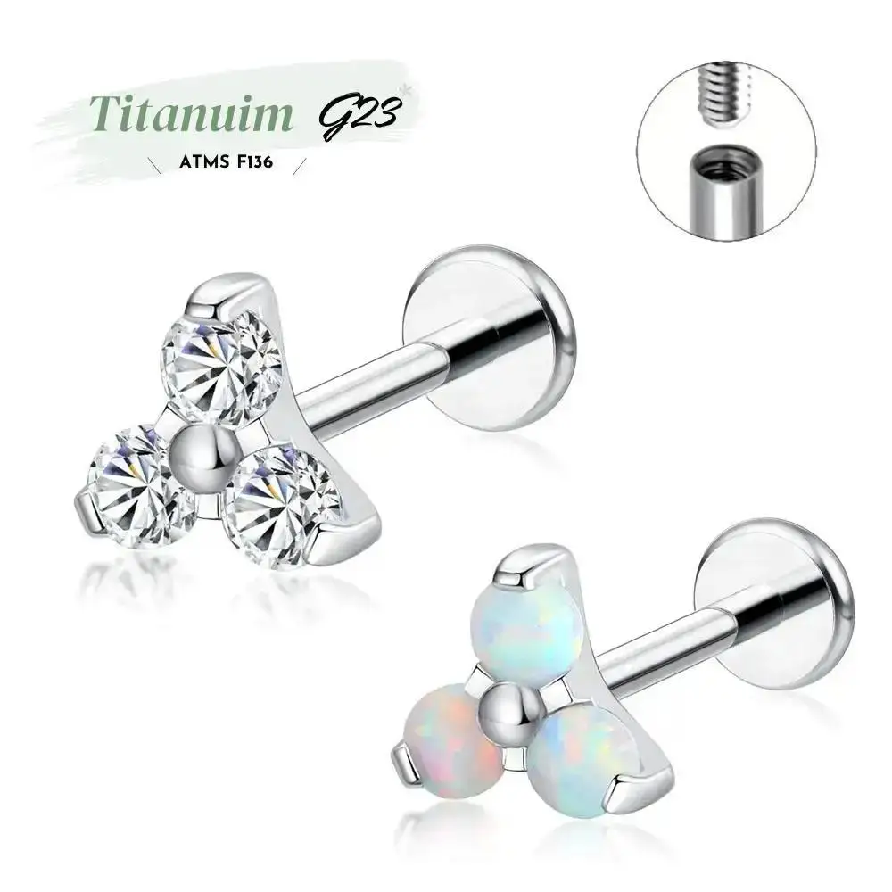 ATMS F136 G23 التيتانيوم محارة اللولب ثقب المجوهرات داخليا الخيوط شقة عودة مسمار الغضروف أقراط 5A الزركون #4