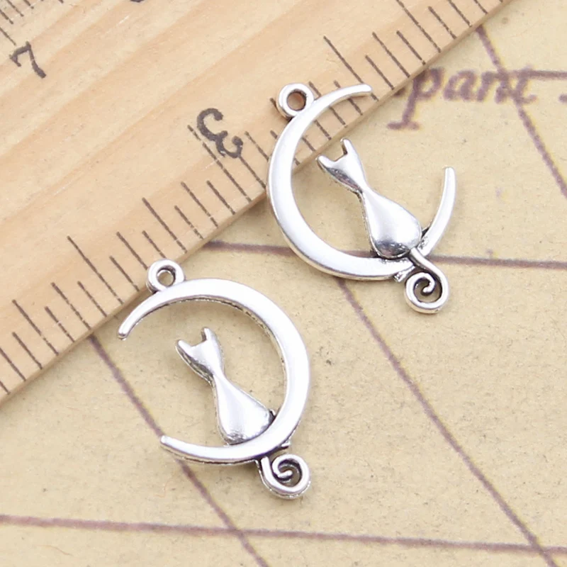 30pcs Charms Moon Cat 21x14mm Tibetan Silver Color Pendants Antique Jewelry Making DIY Handmade Craft